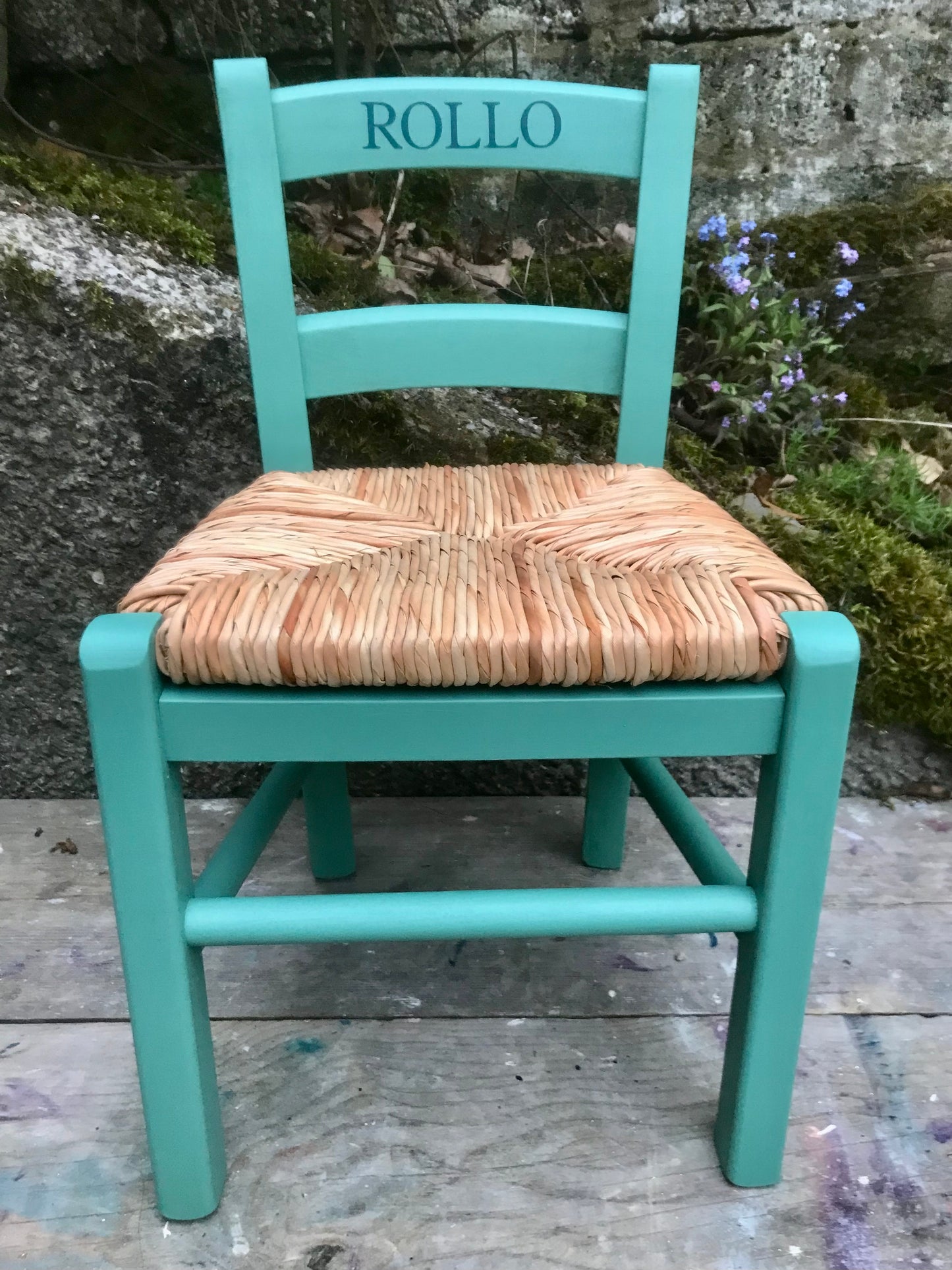 Children's personalised painted wooden school chair with your child's initials or name and date of birth - painted to order