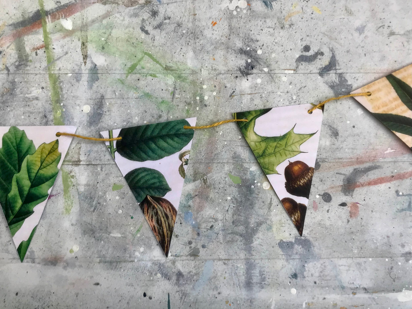 Vintage style botanical bunting garland - vintage leaves illustrations