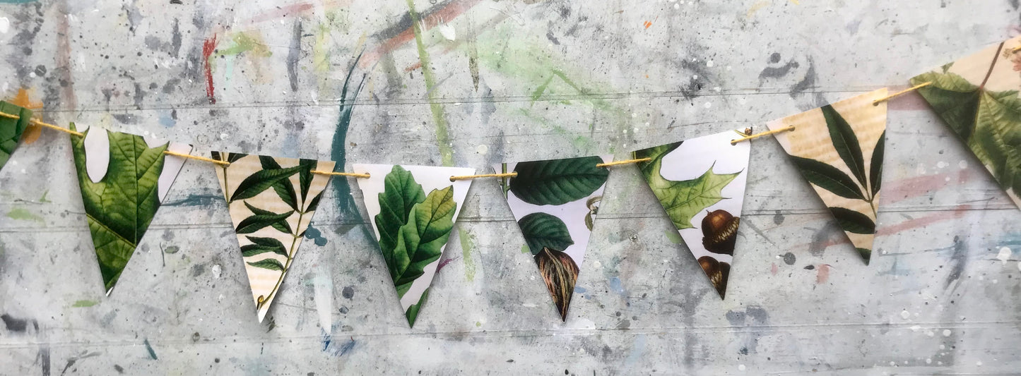 Vintage style botanical bunting garland - vintage leaves illustrations