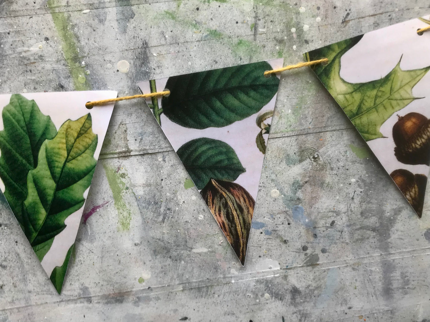 Vintage style botanical bunting garland - vintage leaves illustrations