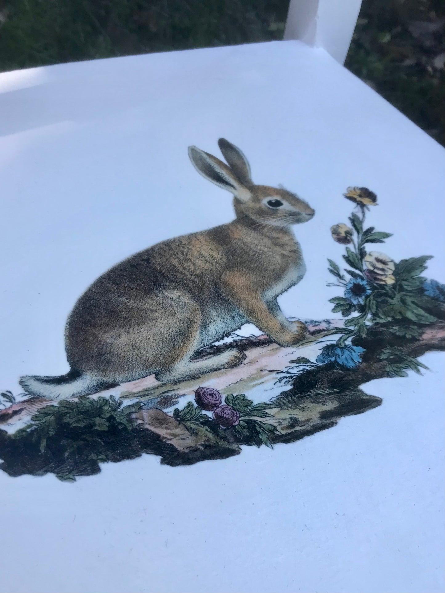 Children's personalised upcycled wooden school chair - Field Rabbit theme