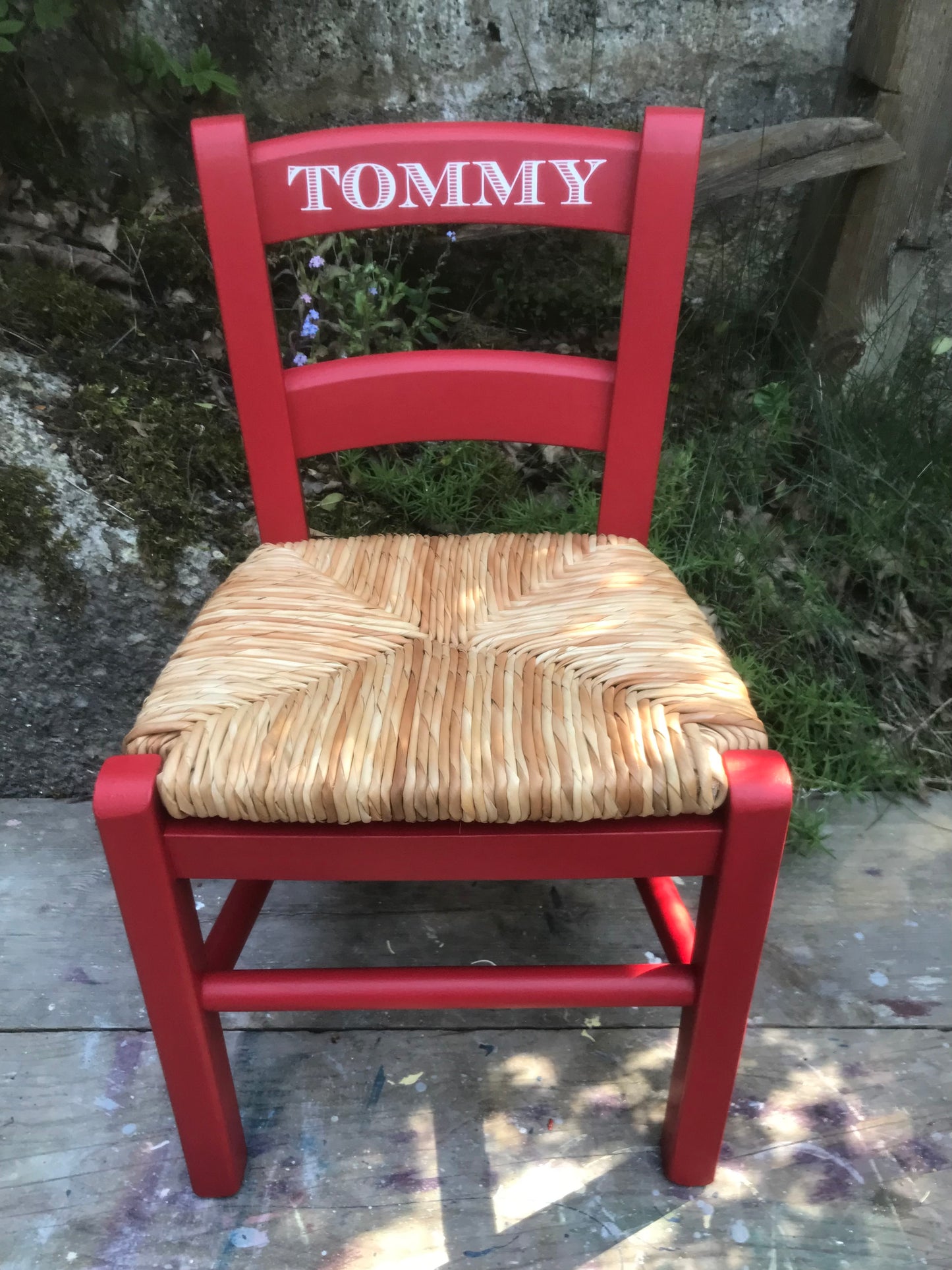 Children's personalised painted wooden school chair with your child's initials or name and date of birth - painted to order