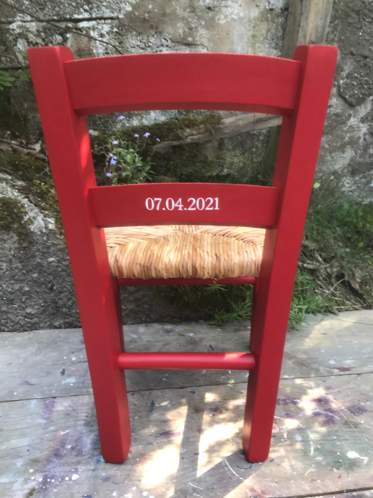 Children's personalised painted wooden school chair with your child's initials or name and date of birth - painted to order