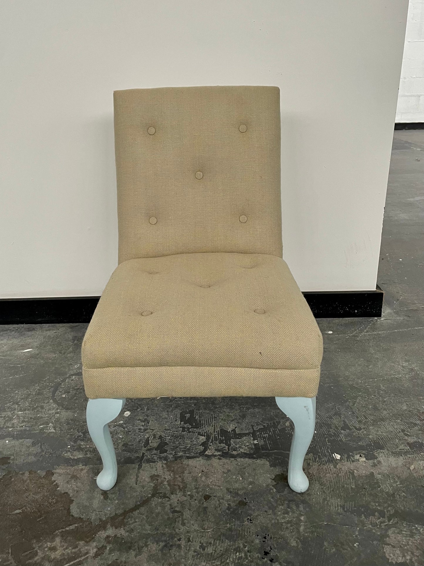 Vintage bedroom / nursing chair upholstered in yellow and blue mix wool