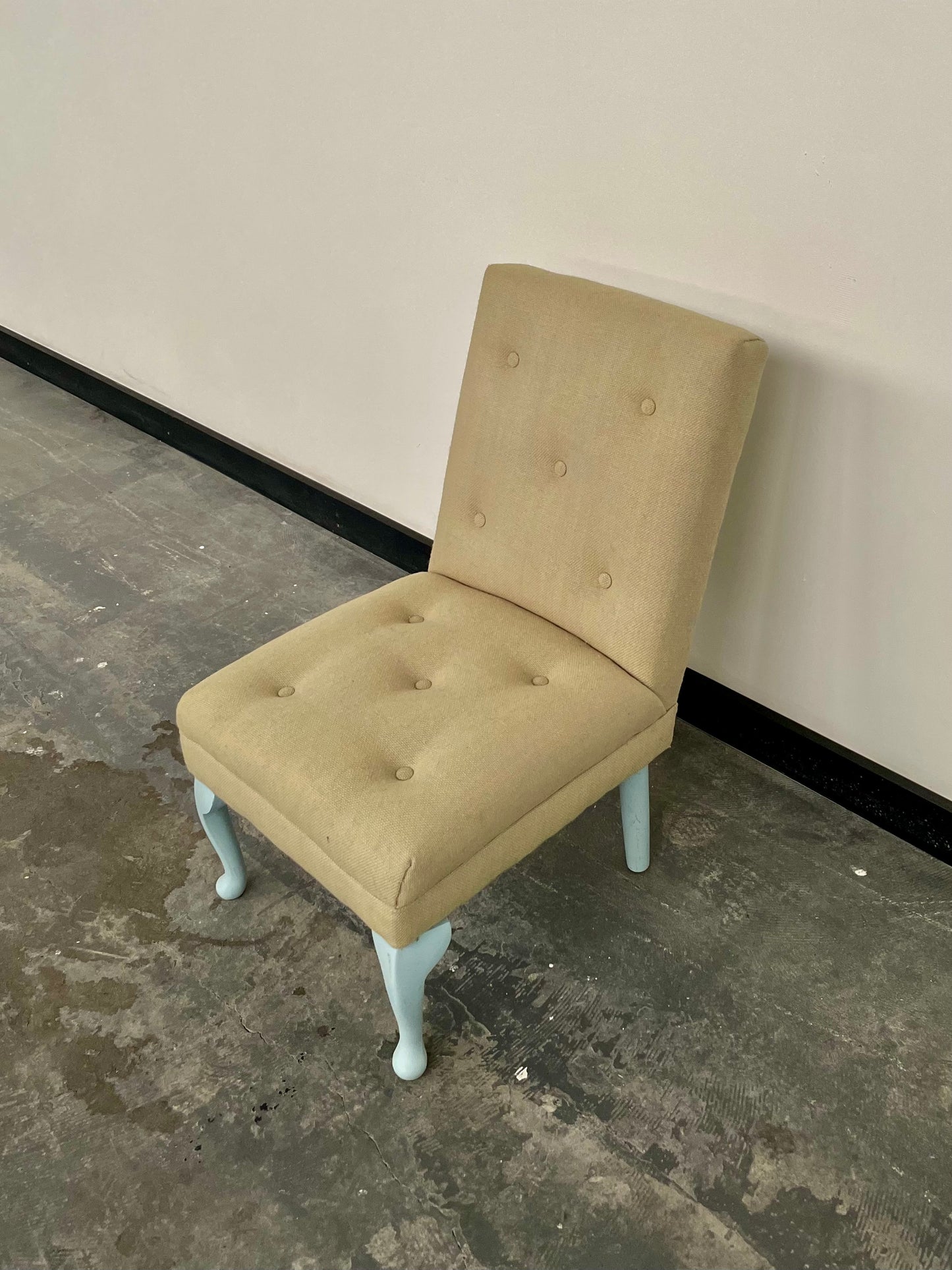 Vintage bedroom / nursing chair upholstered in yellow and blue mix wool