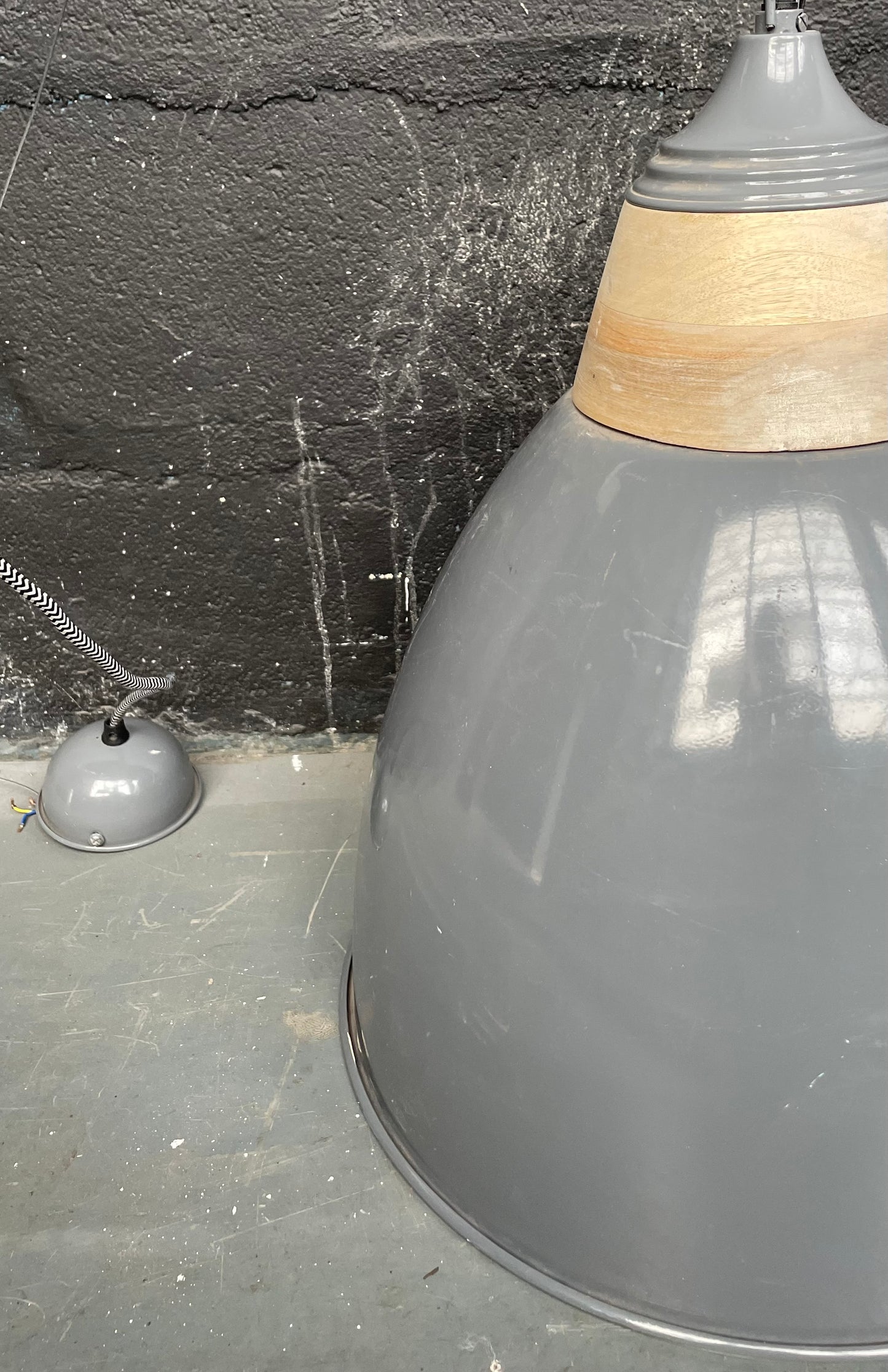 Huge metal and beech wood industrial light