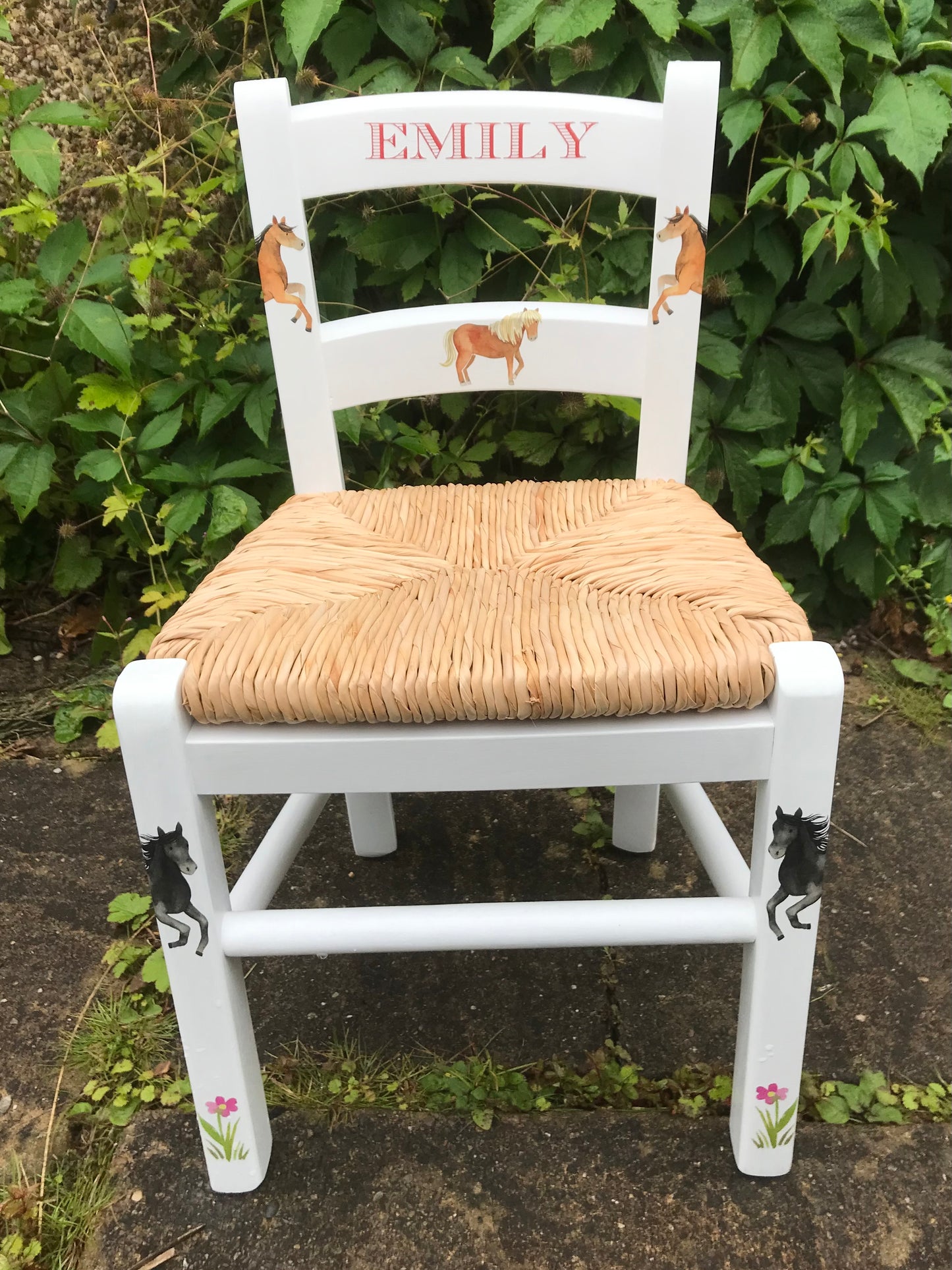 Rush seat personalised children's chair - My Horse theme - made to order