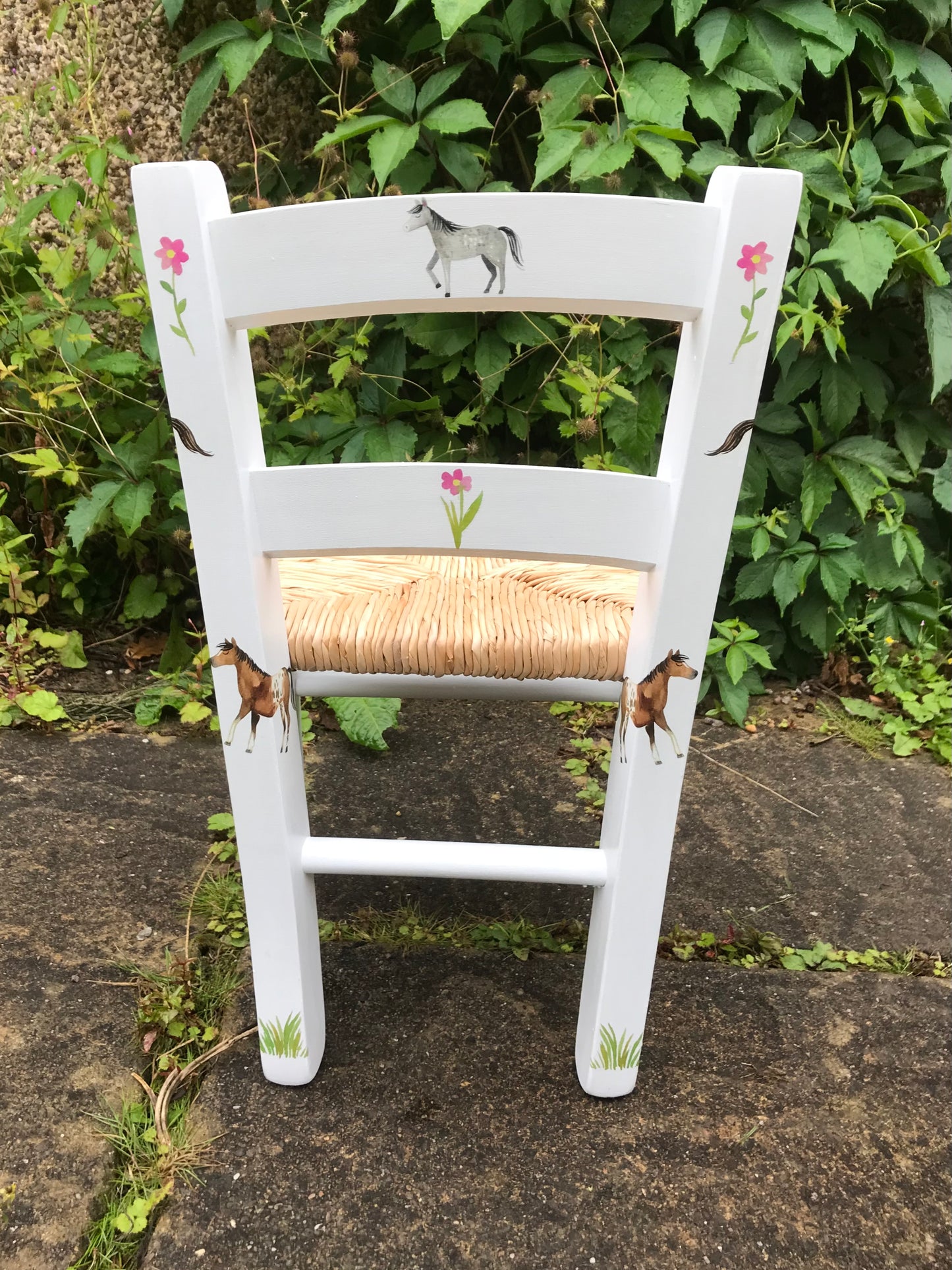 Rush seat personalised children's chair - My Horse theme - made to order