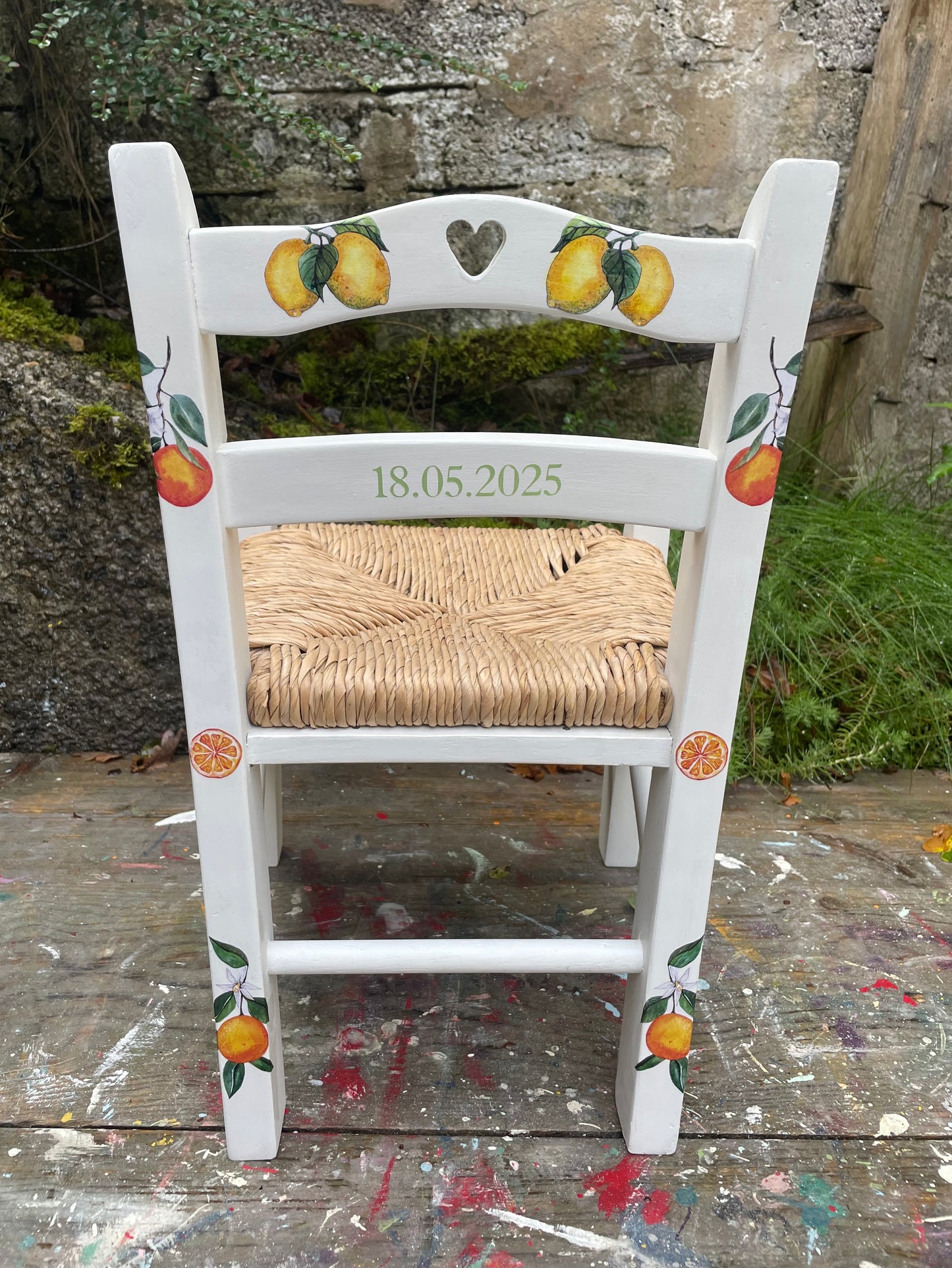 Personalised decoupaged children's chair - Oranges and Lemons theme - made to order