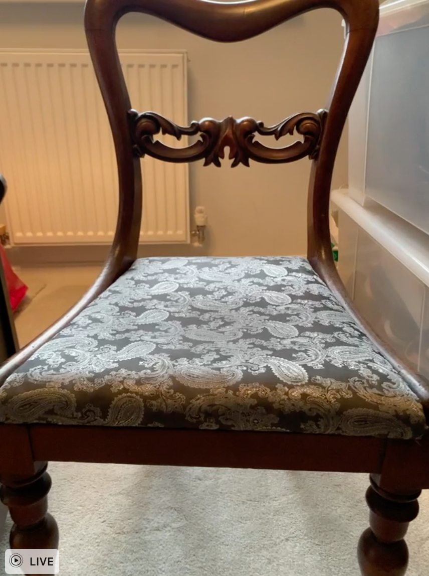 Antique vintage bedroom chair available for reupholstery and painting your choice of colour. Price includes upholstery and painting