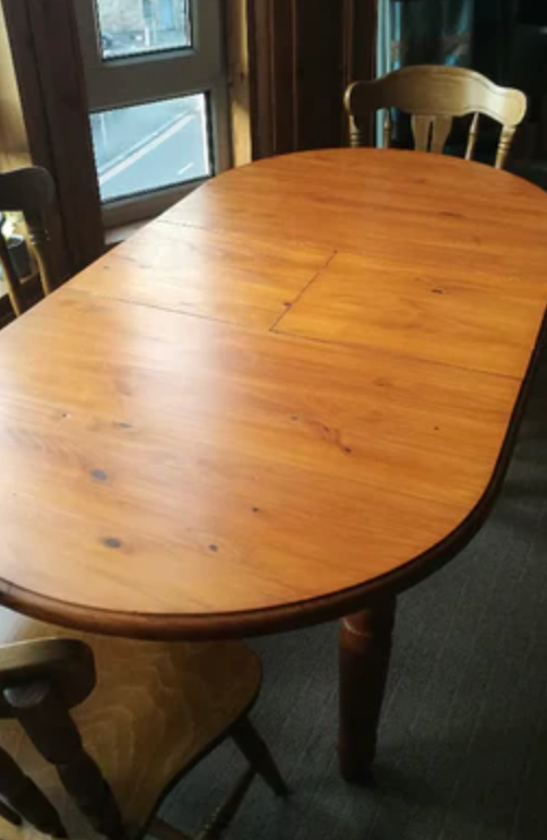 Commission for Tracey - Vintage oval extending pine dining table and 4 dining chairs