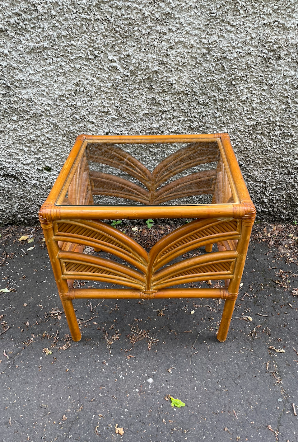 Pair of vintage 1970's rattan boho coffee / side tables / bedside tables