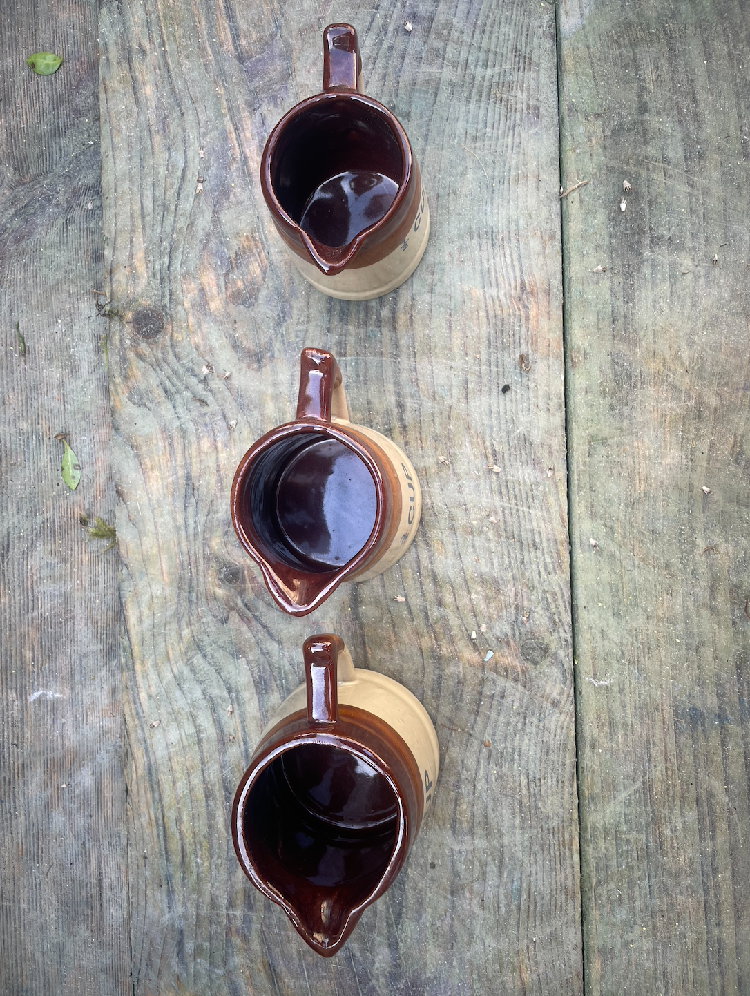 Set of 3 vintage stoneware cup measuring jugs