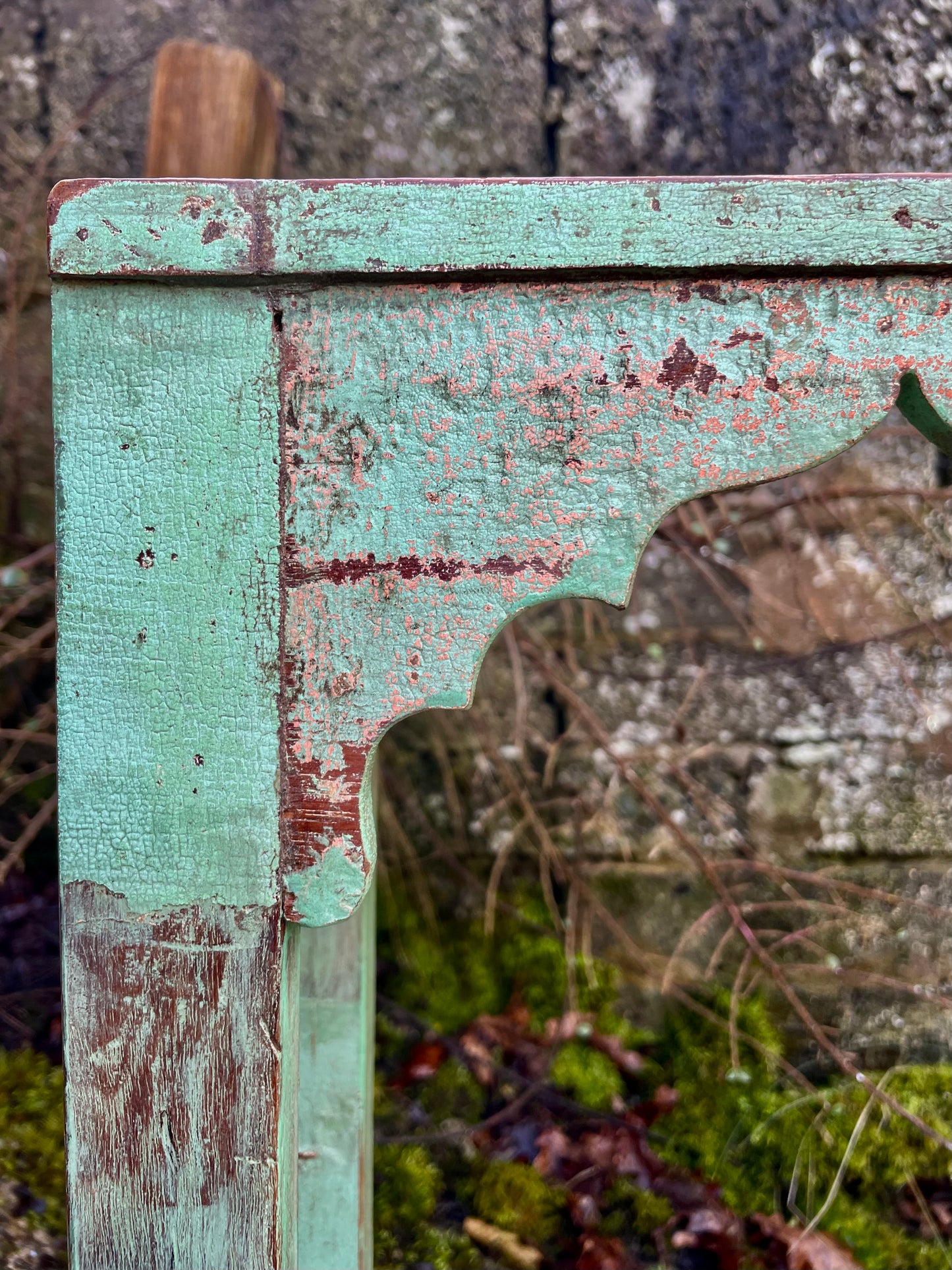 Stunning antique Indian wall shelf with original paintwork and lovely patina