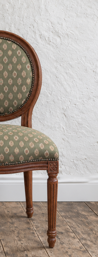 Pair of ornate balloon back dining chairs - Available for painting and reupholstery - price includes refurb.