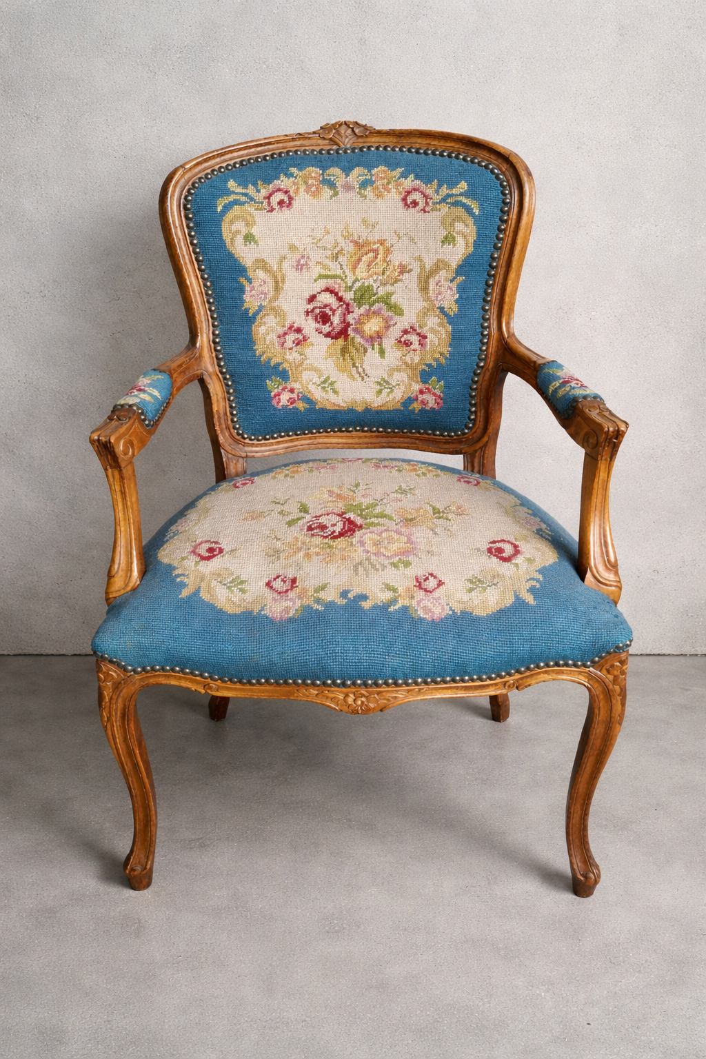 Antique needlepoint arm chair / bedroom chair