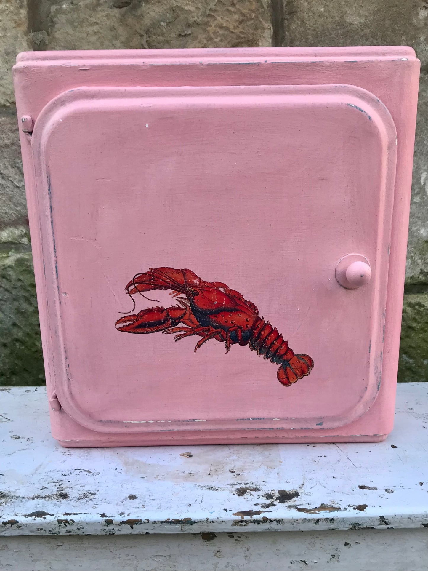Reserved for Emma - Vintage metal wall cabinet / medicine cabinet in pink chippy milk paint
