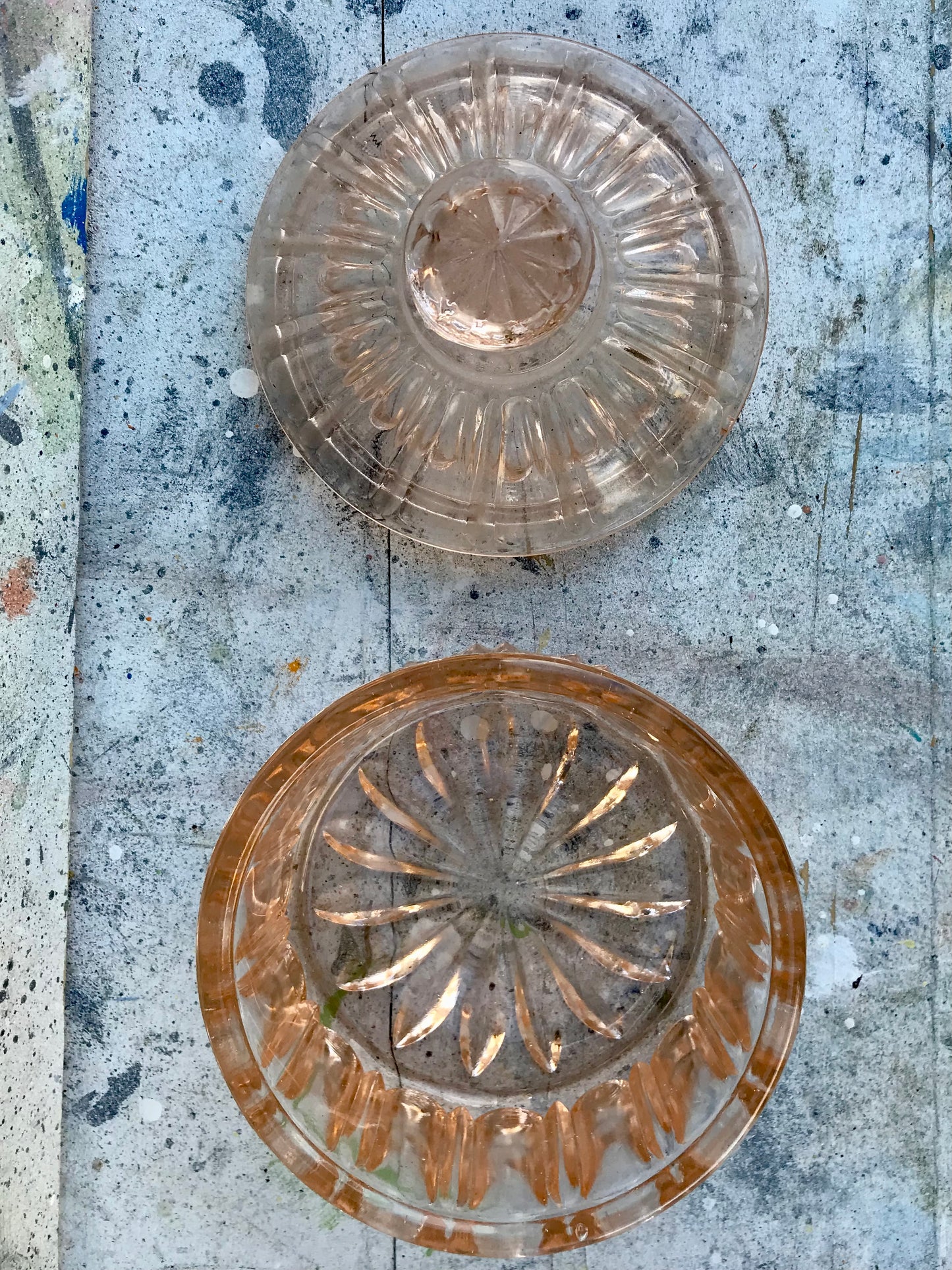 Vintage pink cut glass lidded dish