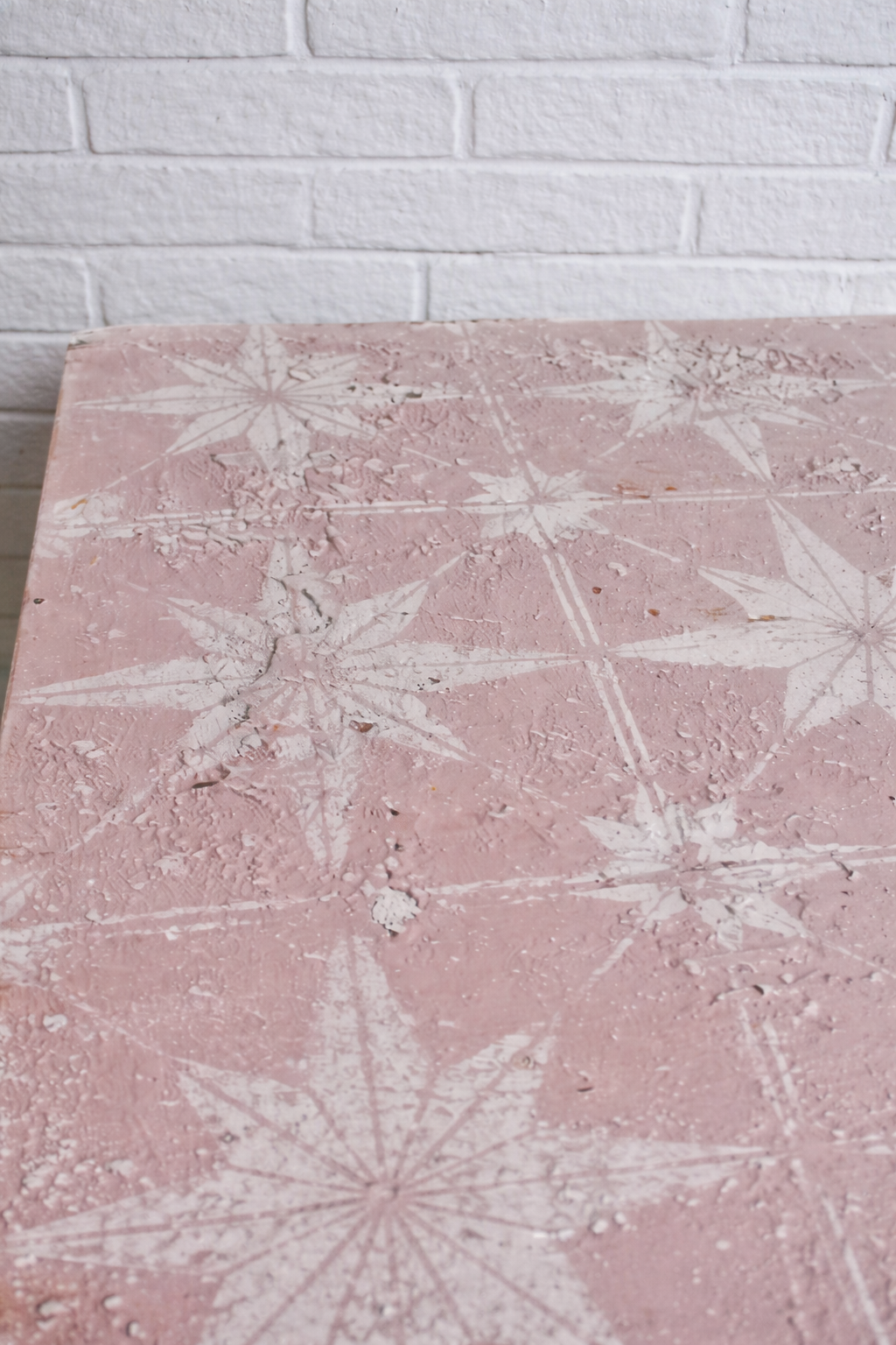 Vintage rustic stencilled side table / drinks trolley / bedside