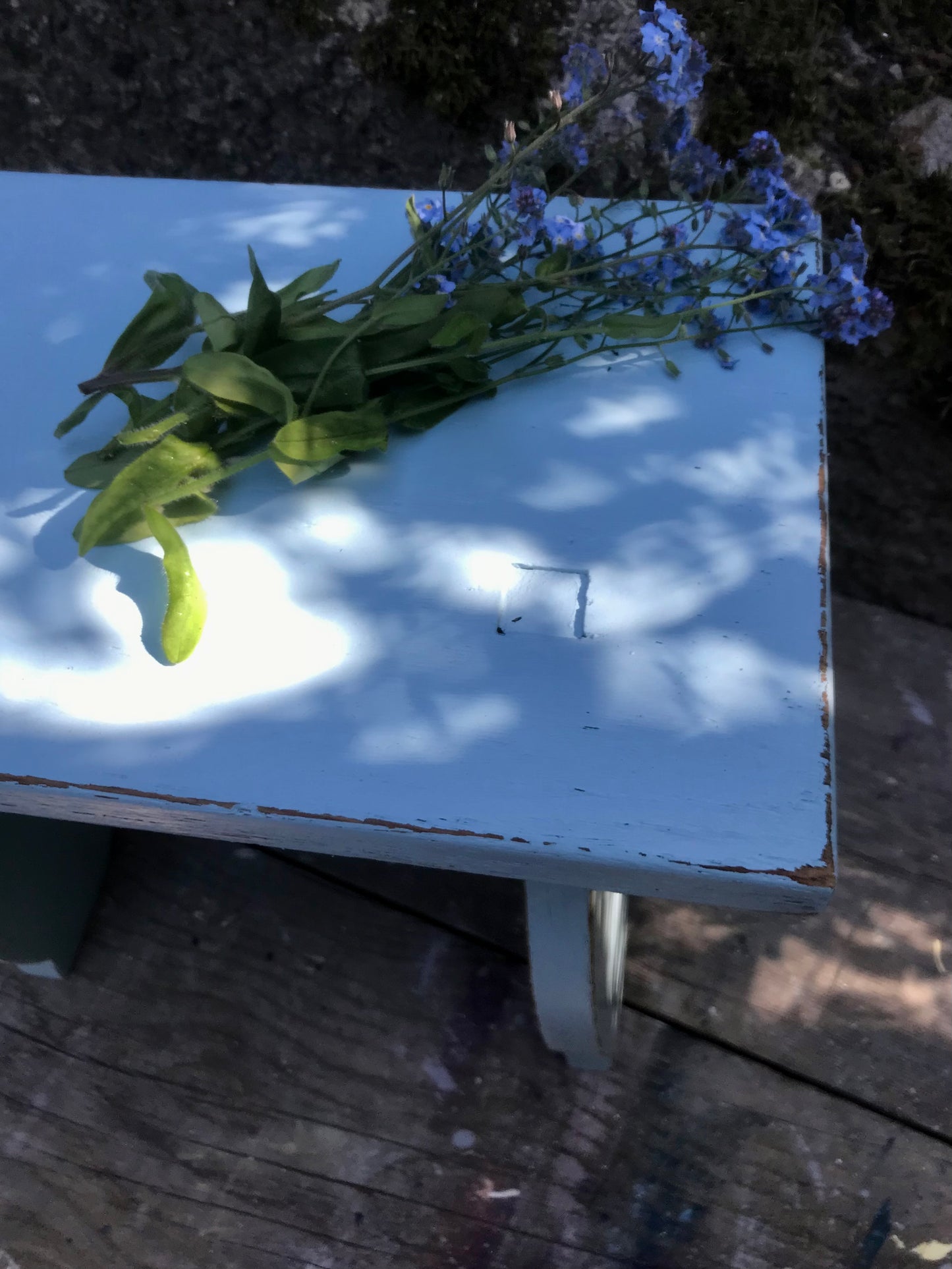 Vintage rustic stool Little Greene blue paint
