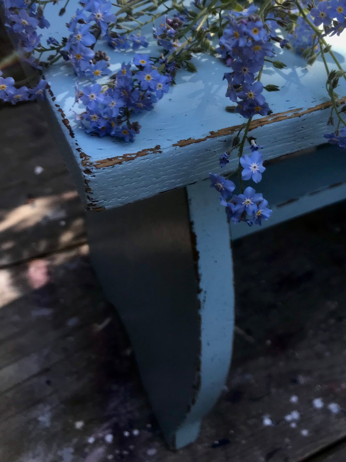 Vintage rustic stool Little Greene blue paint