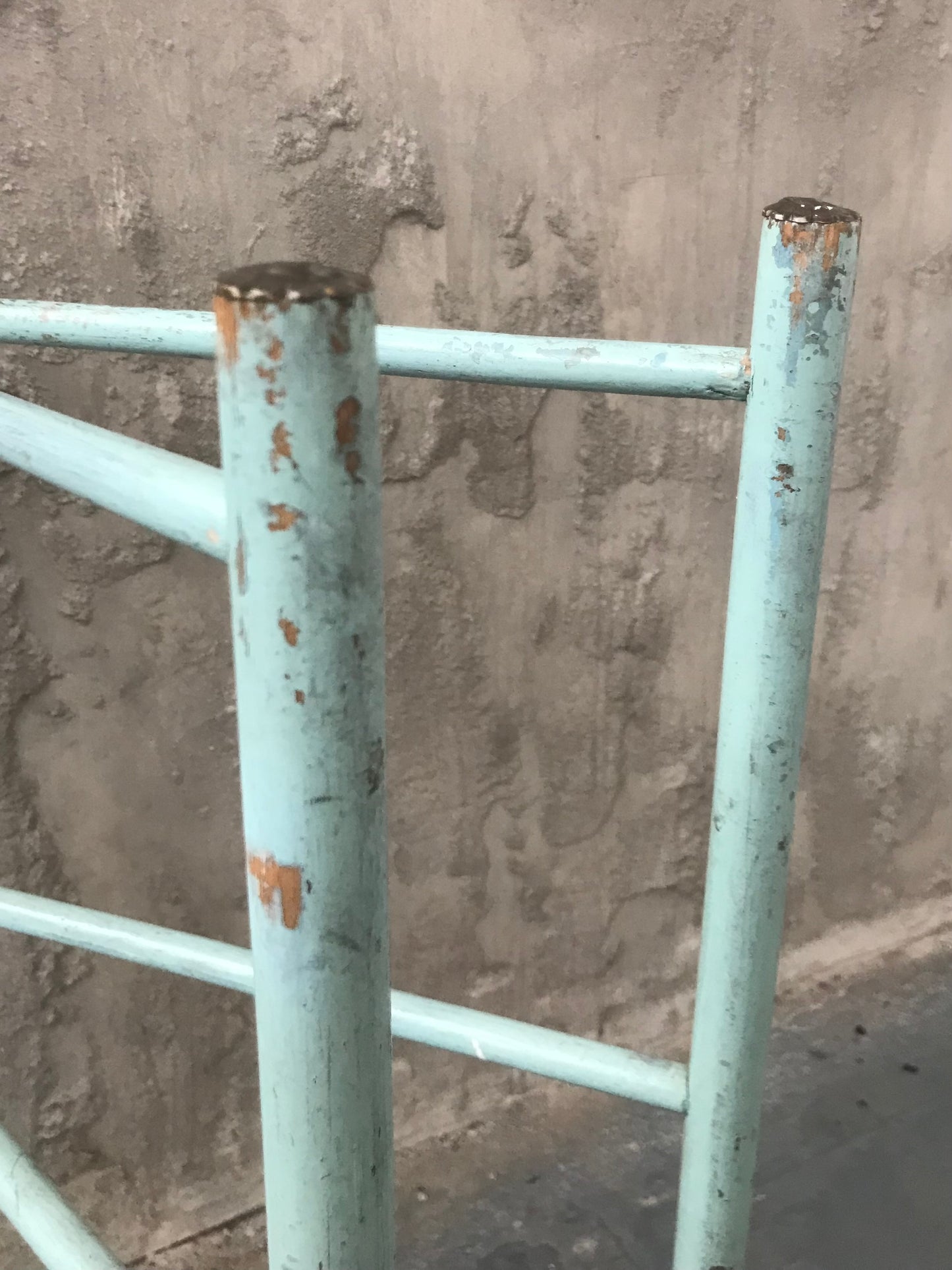Vintage towel rail drying rack hand in original sky blue chippy paint