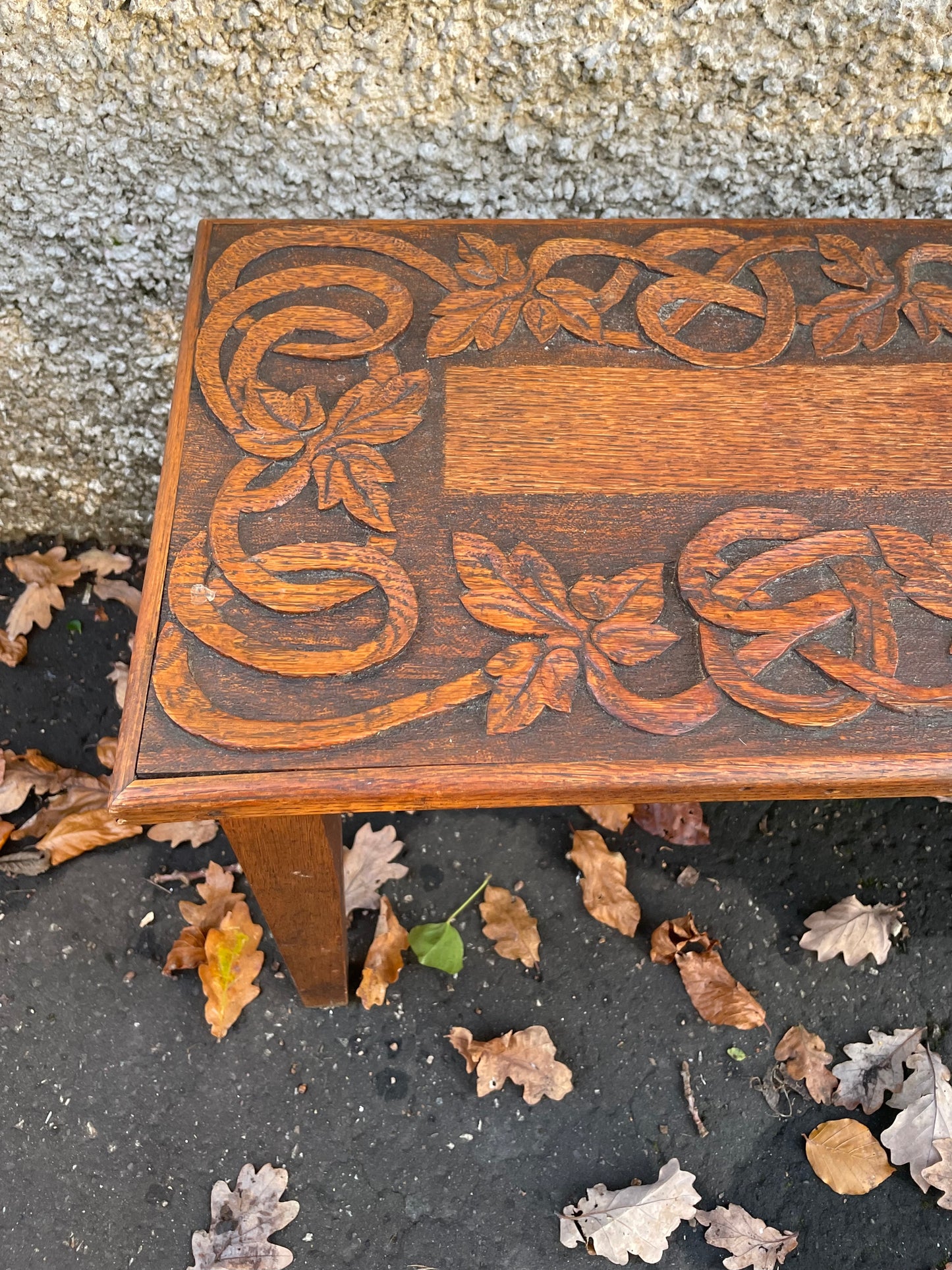 Vintage wooden carved oak rustic bench