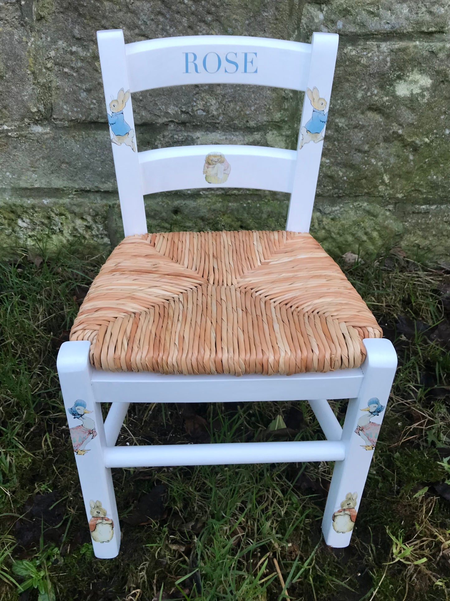 Rush seat personalised children's chair - Beatrix Potter theme - made to order