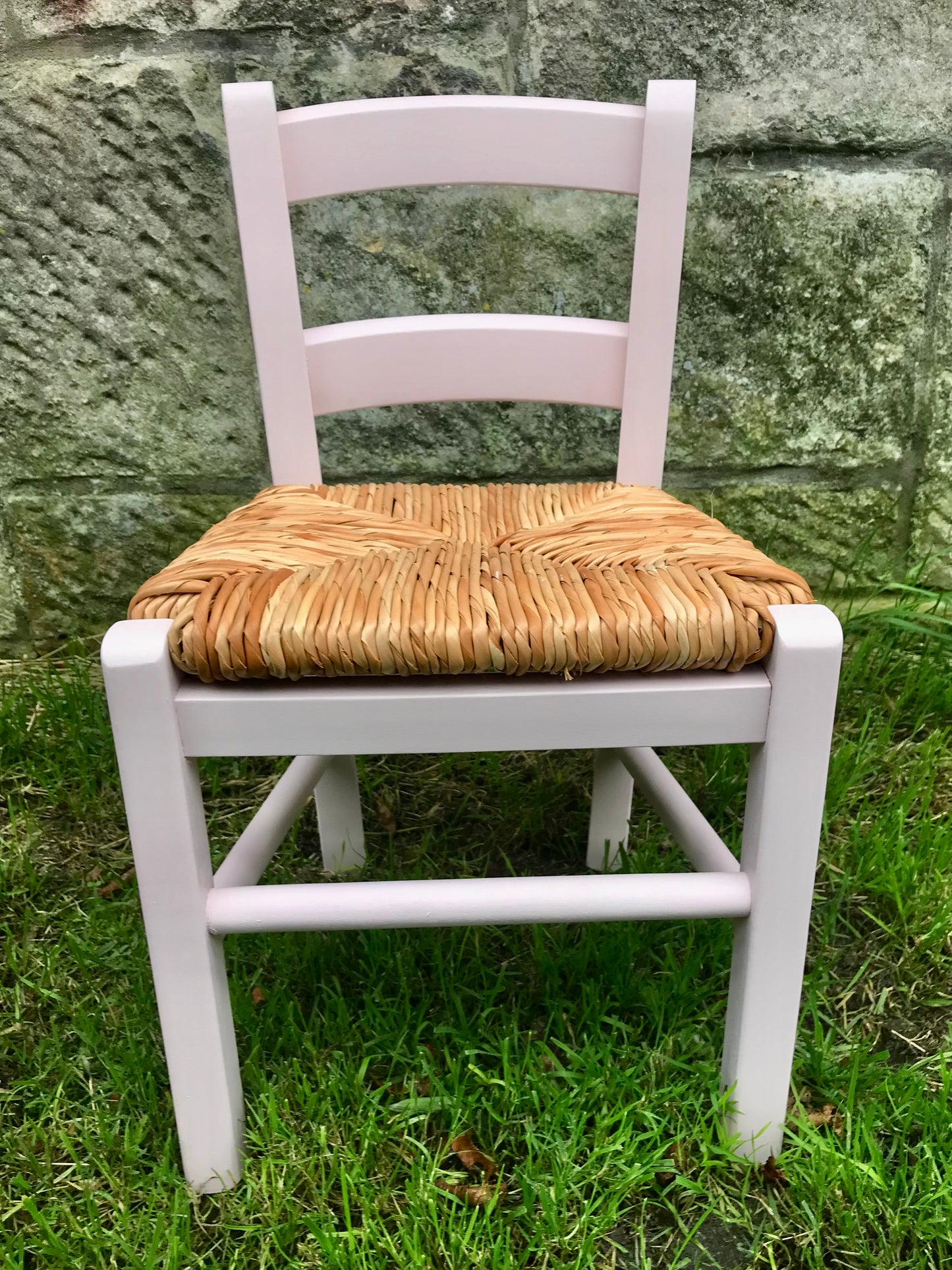 Wooden rush seat children's chair hand painted from the colour chart provided or varnished