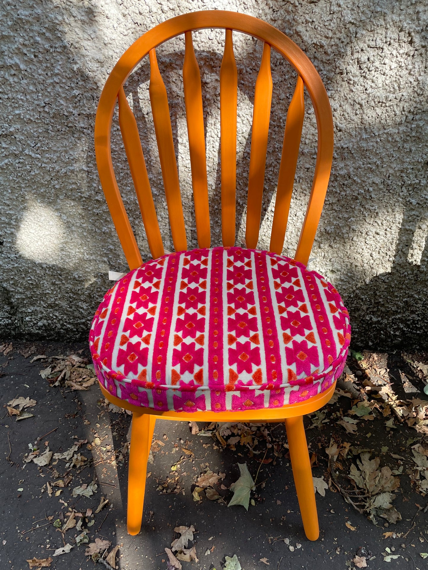 Mismatched vintage dining chairs painted in Guild Lane paint with seat pads in your choice of fabric. Please contact me for a delivery quote
