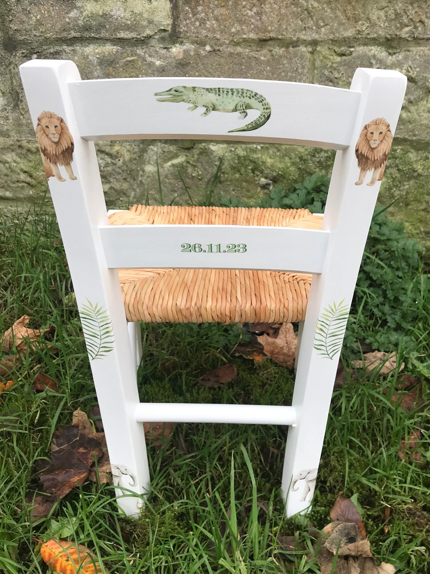 Rush seat personalised children's chair - On Safari theme - made to order