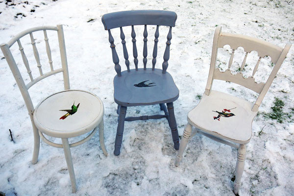 Custom Listing for Giedre 4 mismatch dining chairs and 1 x kitchen cabinet in Miss Mustard Seed Milk Paint