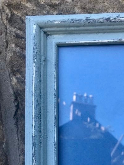 Vintage painted picture frame in distressed cream and blue