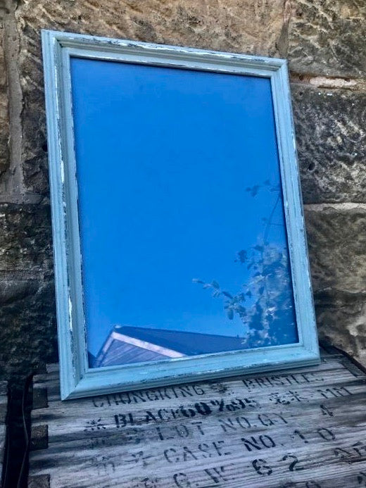 Vintage painted picture frame in distressed cream and blue