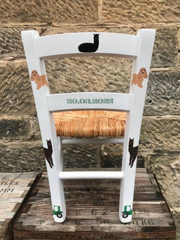 Commission for Kate 2 personalised rush seat children's chairs