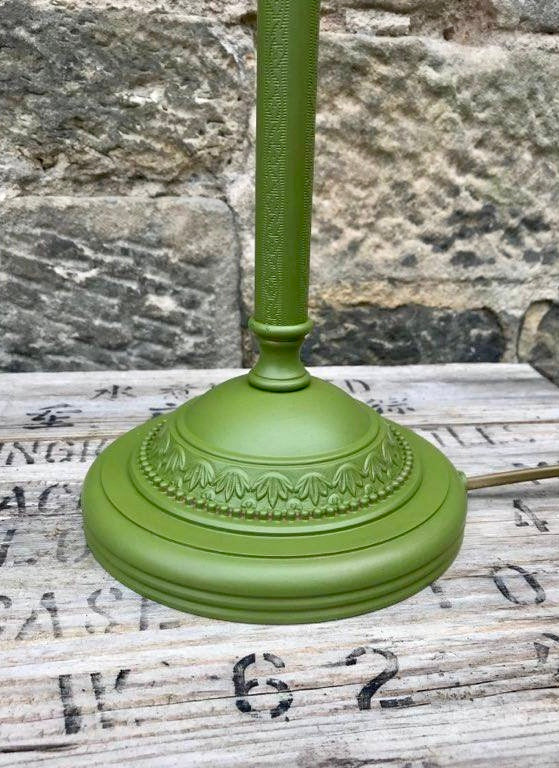 Vintage metal table lamp painted in olive green