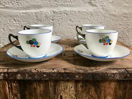 Gorgeous Art Deco set of 4 teacups