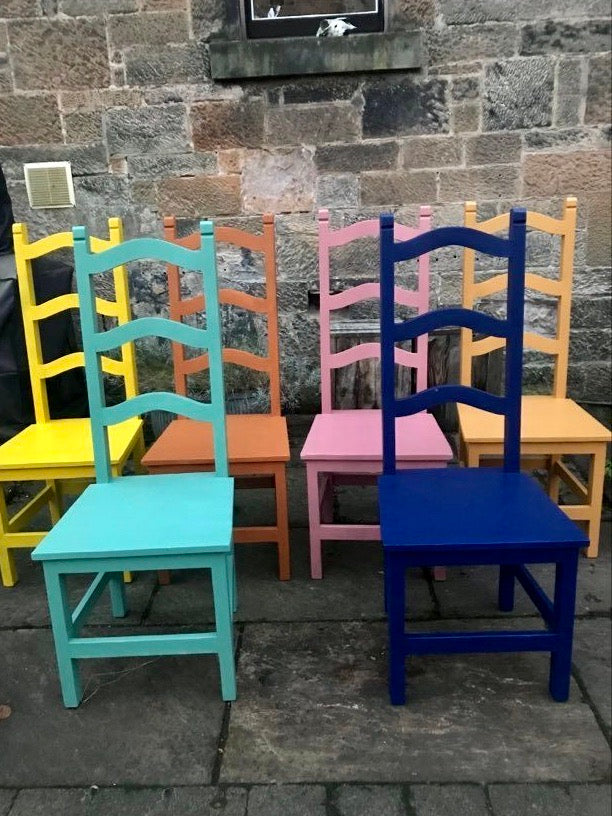 Handpainted Mismatch vintage dining chairs