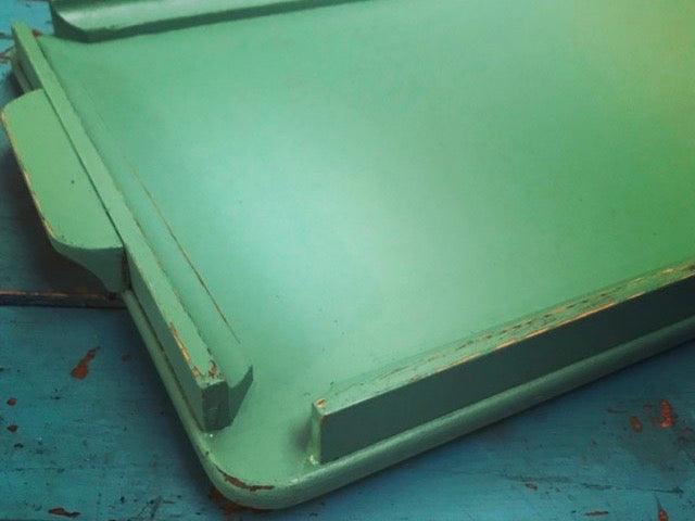Solid wood serving tray hand painted in Guild Lane Verdigris