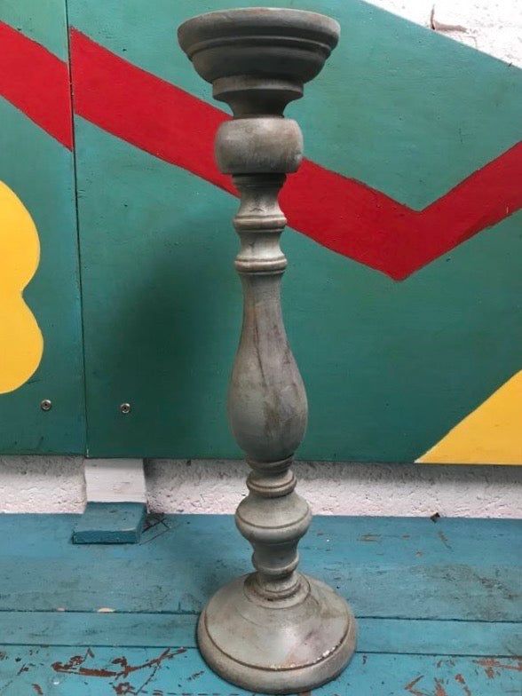 Large vintage wooden candlesticks original paint work with beautiful patina