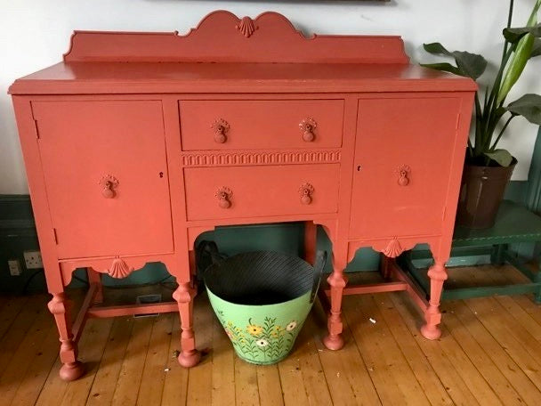 Vintage sideboard painted in deep saffron