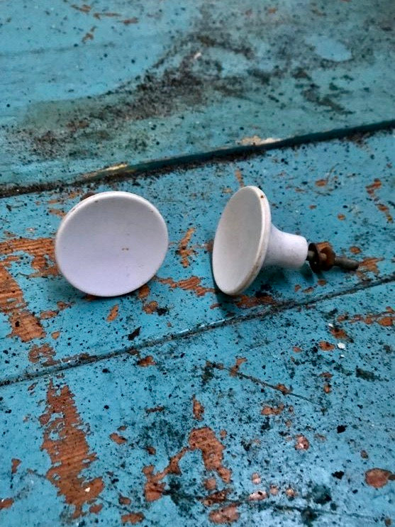 Pair of vintage white ceramic Cabinet Knob handles