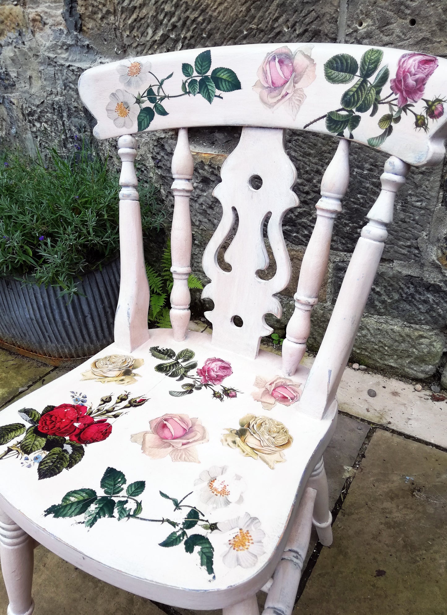RESERVED for Jane - Hand painted boho chair with rose theme