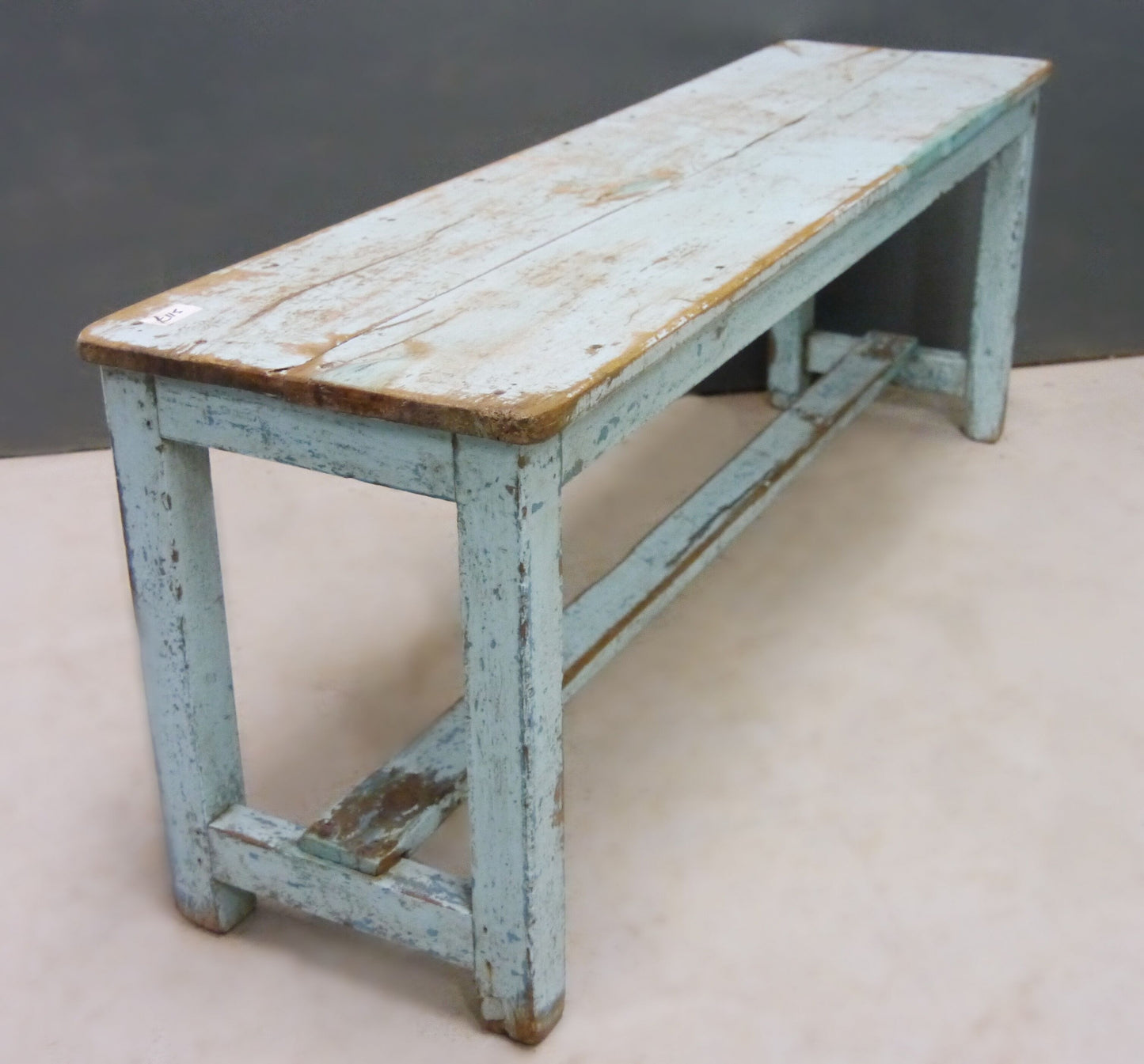 Beautiful antique teak 1920's original painted bench in pale blue original paintwork