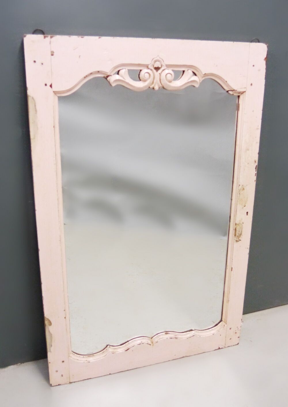 RESERVED Beautiful antique teak 1920's original painted mirror in yummy pink original paintwork