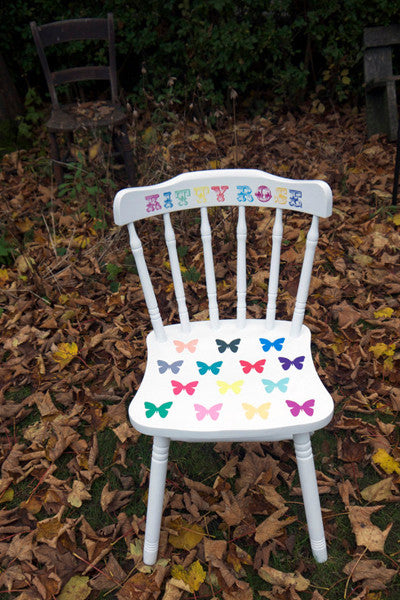 Child's, children's Upcycled wooden vintage chair with personalised kids name and animal decoupaged Custom Listing for Jo Wise
