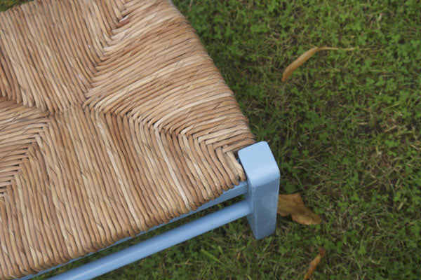 Child's vintage rush seat chair with a shabby chic blue frame from Emily Rose Vintage
