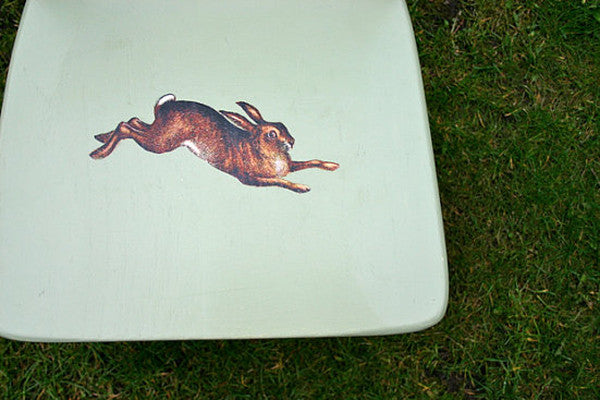 Children's Vintage wooden Upcycled Chair With Retro Spring Hare design by Emily Rose Vintage