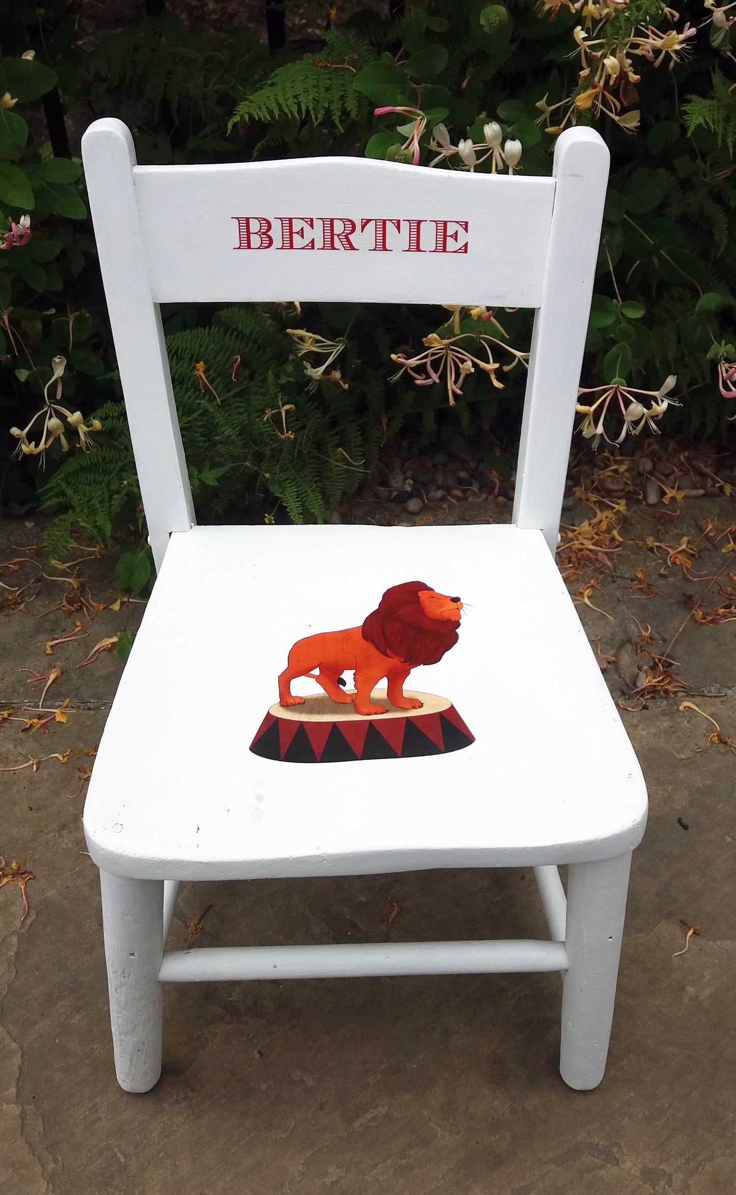 Children's personalised upcycled wooden school chair - vintage circus theme