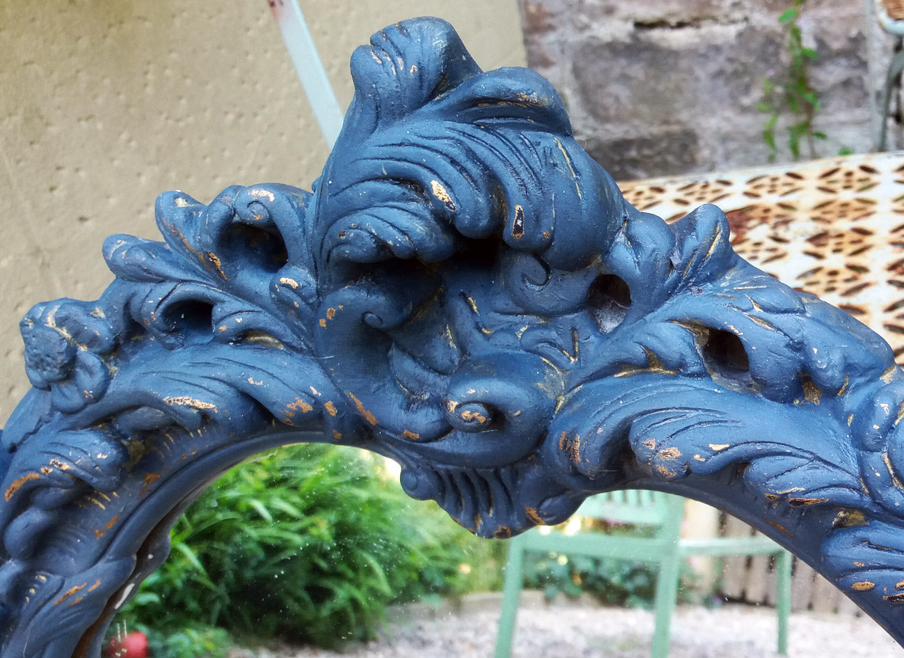 Chunky ornate gold mirror in a custom mix of miss mustard seed milk paint